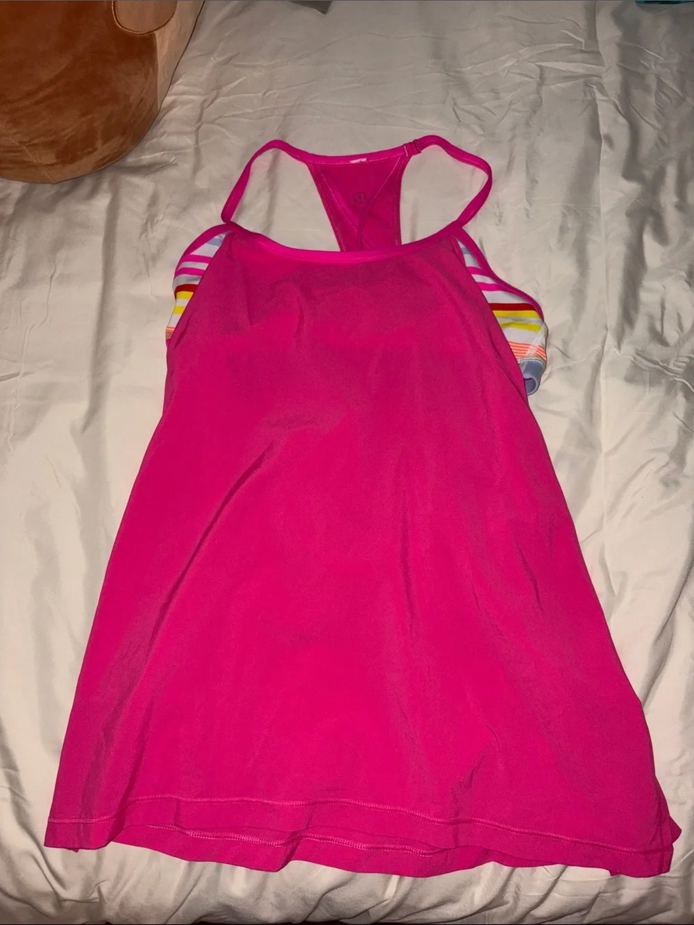 Lululemon Bright Pink Racerback Tank with Striped Detail